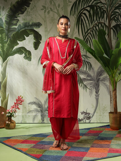 Afsana Red Muslin Kurta Set