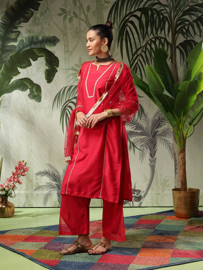 Afsana Red Muslin Kurta Set