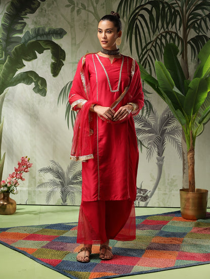 Afsana Red Muslin Kurta Set