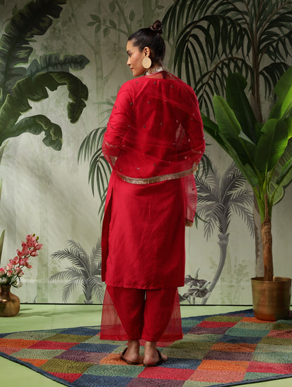 Afsana Red Muslin Kurta Set