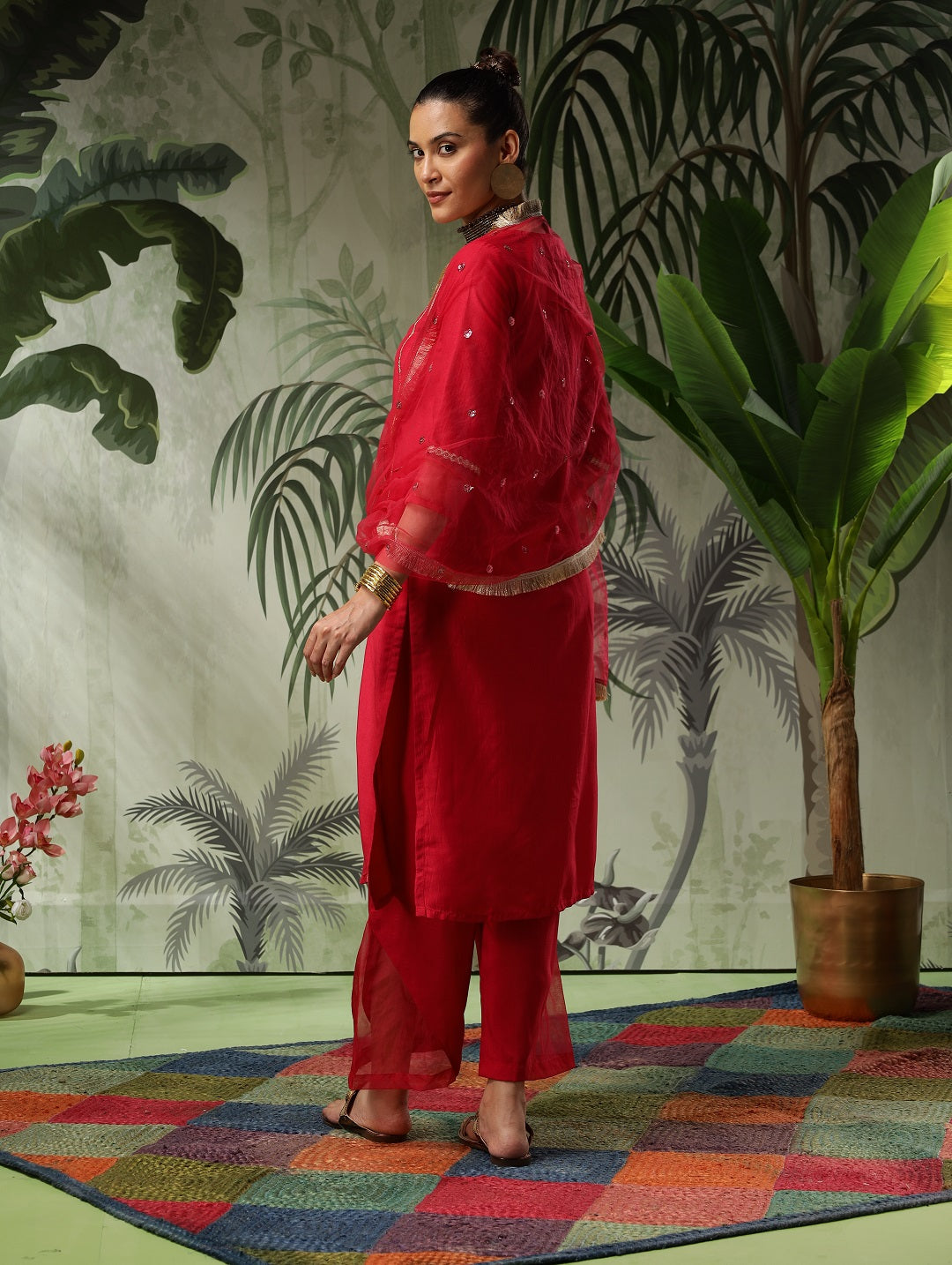 Afsana Red Muslin Kurta Set