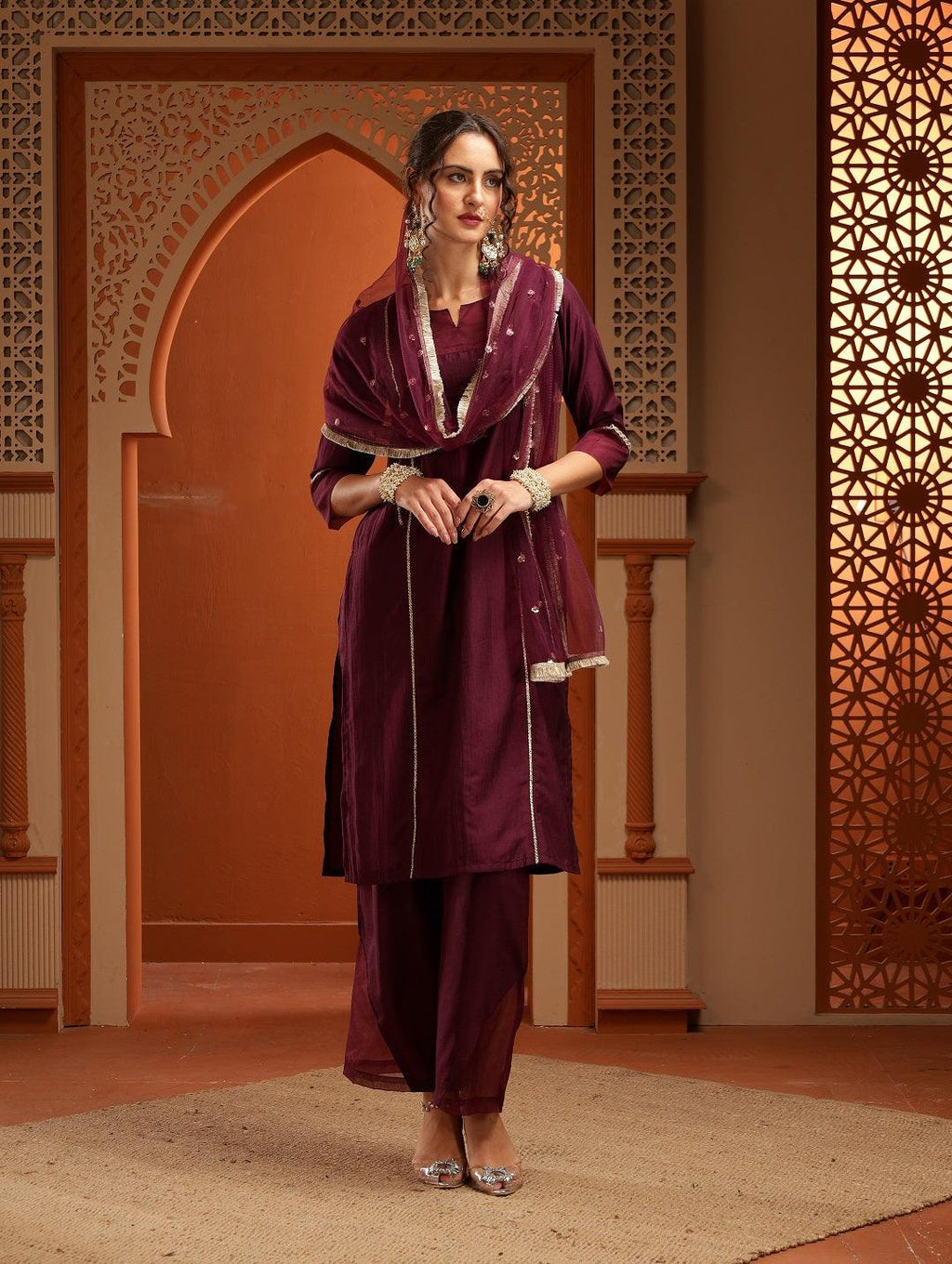Afsana Purple Muslin Kurta Set