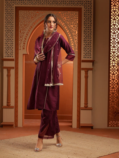 Afsana Purple Muslin Kurta Set