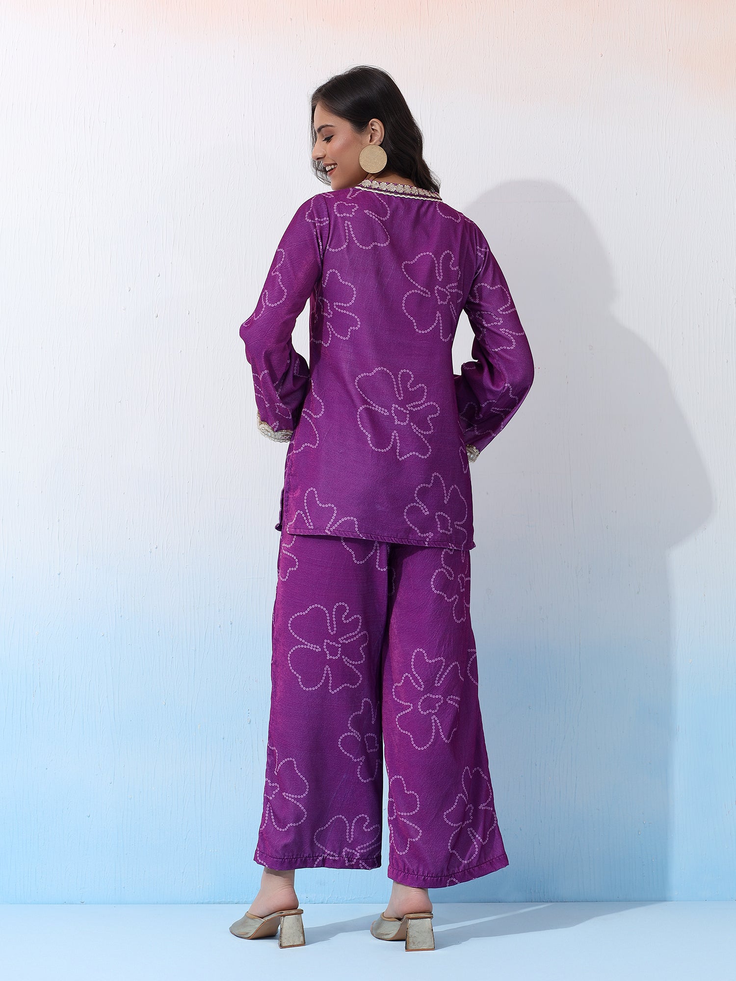Purple Velvet Floral Ethnic Co-Ord Set for Women