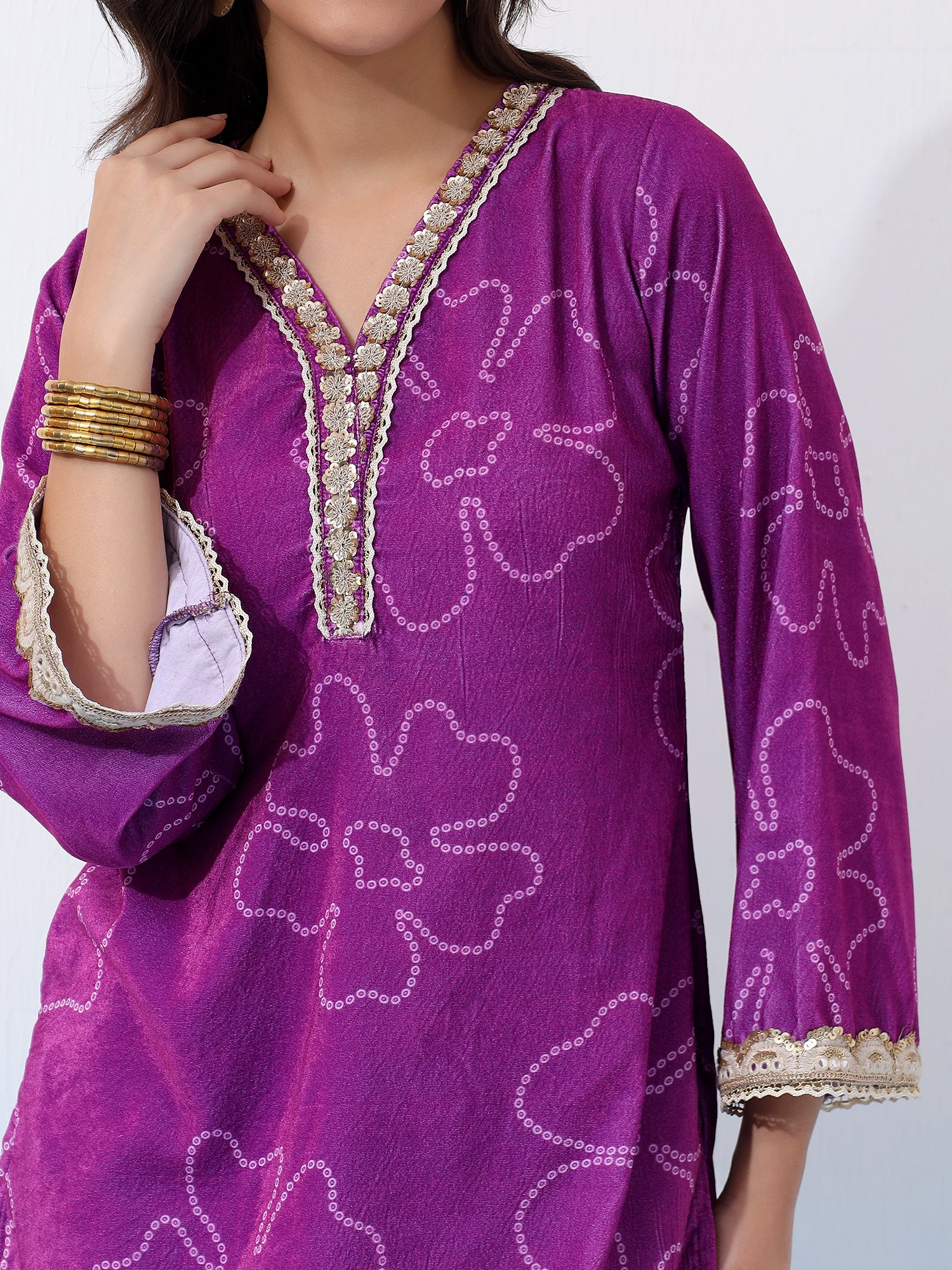 Purple Velvet Floral Ethnic Co-Ord Set for Women