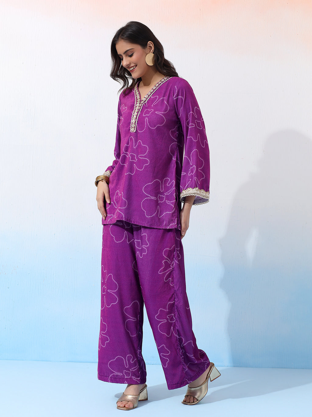 Purple Velvet Floral Ethnic Co-Ord Set for Women