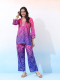 Vibrant Velvet Fuchsia Bandhani Ethnic Co-Ord Set with Embroidered Details