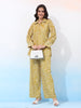 Velvet Mustard Bandhani Ethnic Co-Ord Set with Embroidered Details
