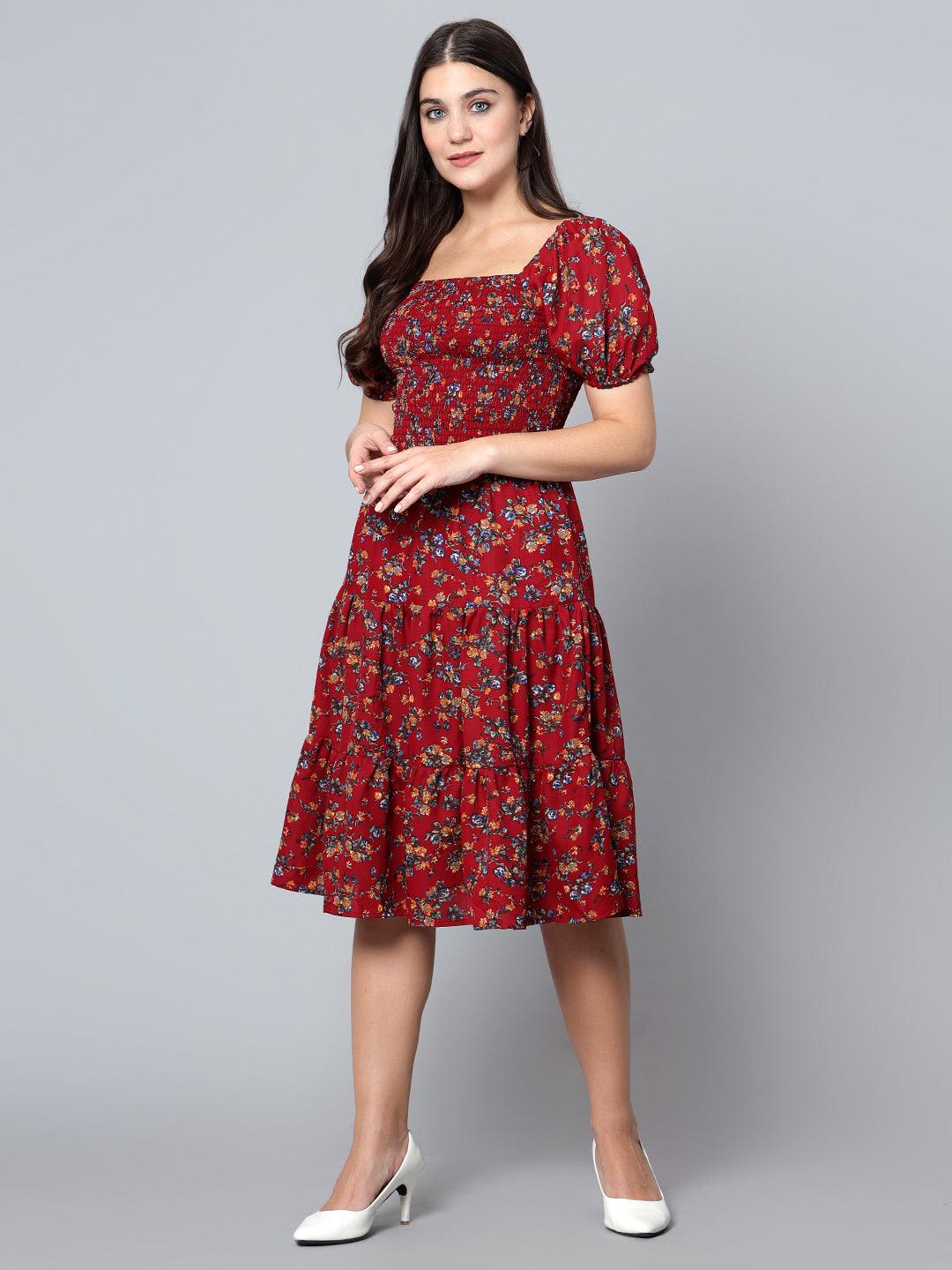 Bani Women Off-Shoulder Womens Floral Printed Dress Red