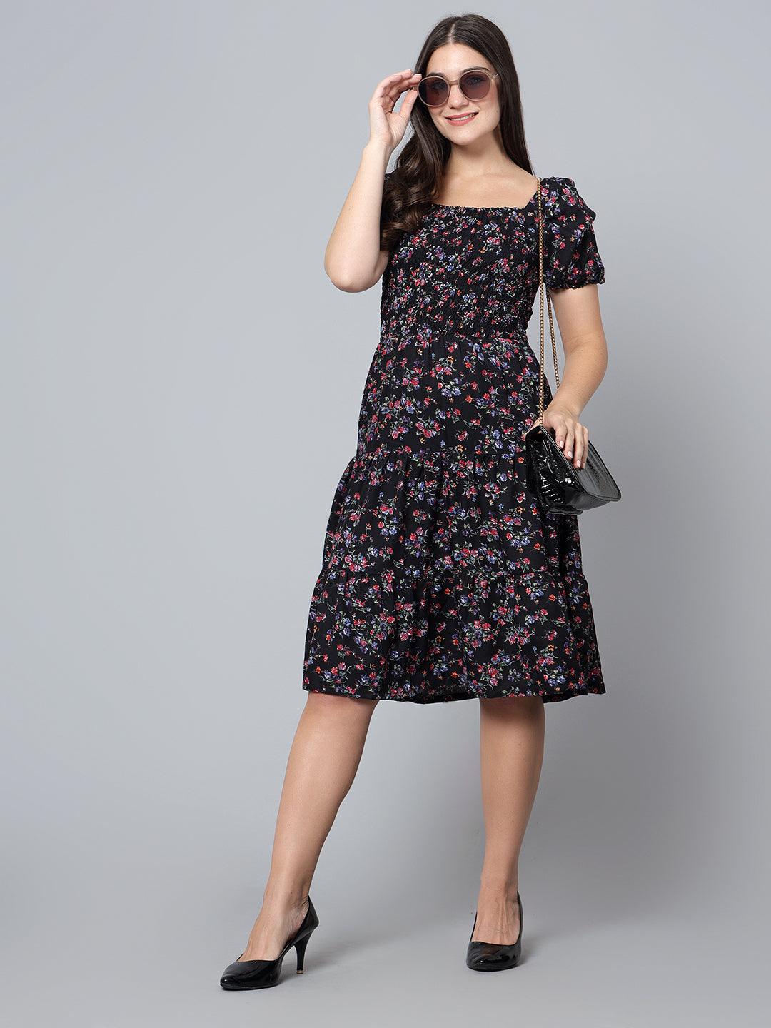 Bani Women Off-Shoulder Womens Floral Printed Dress Blue