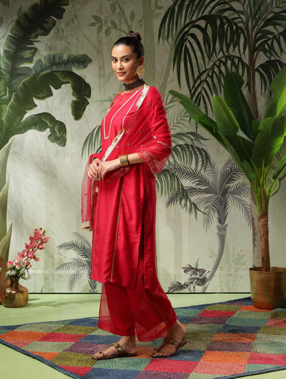 Afsana Red Muslin Kurta Set