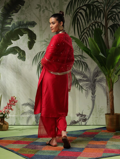 Afsana Red Muslin Kurta Set