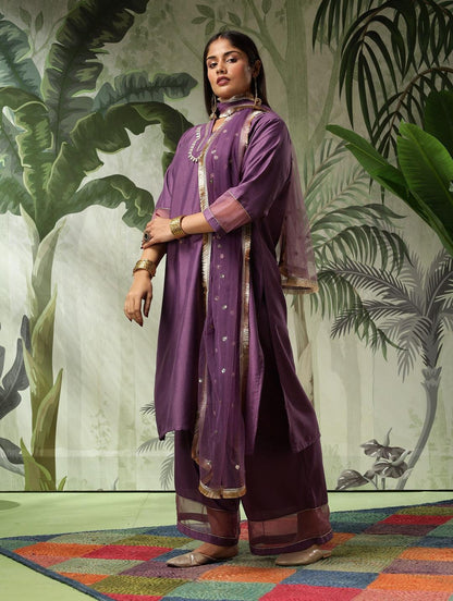 Arya Plus Size Purple Muslin Yoke Kurta Set