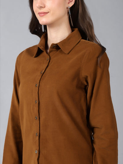 Women Full Sleeve Co-Ords Shirt Rust