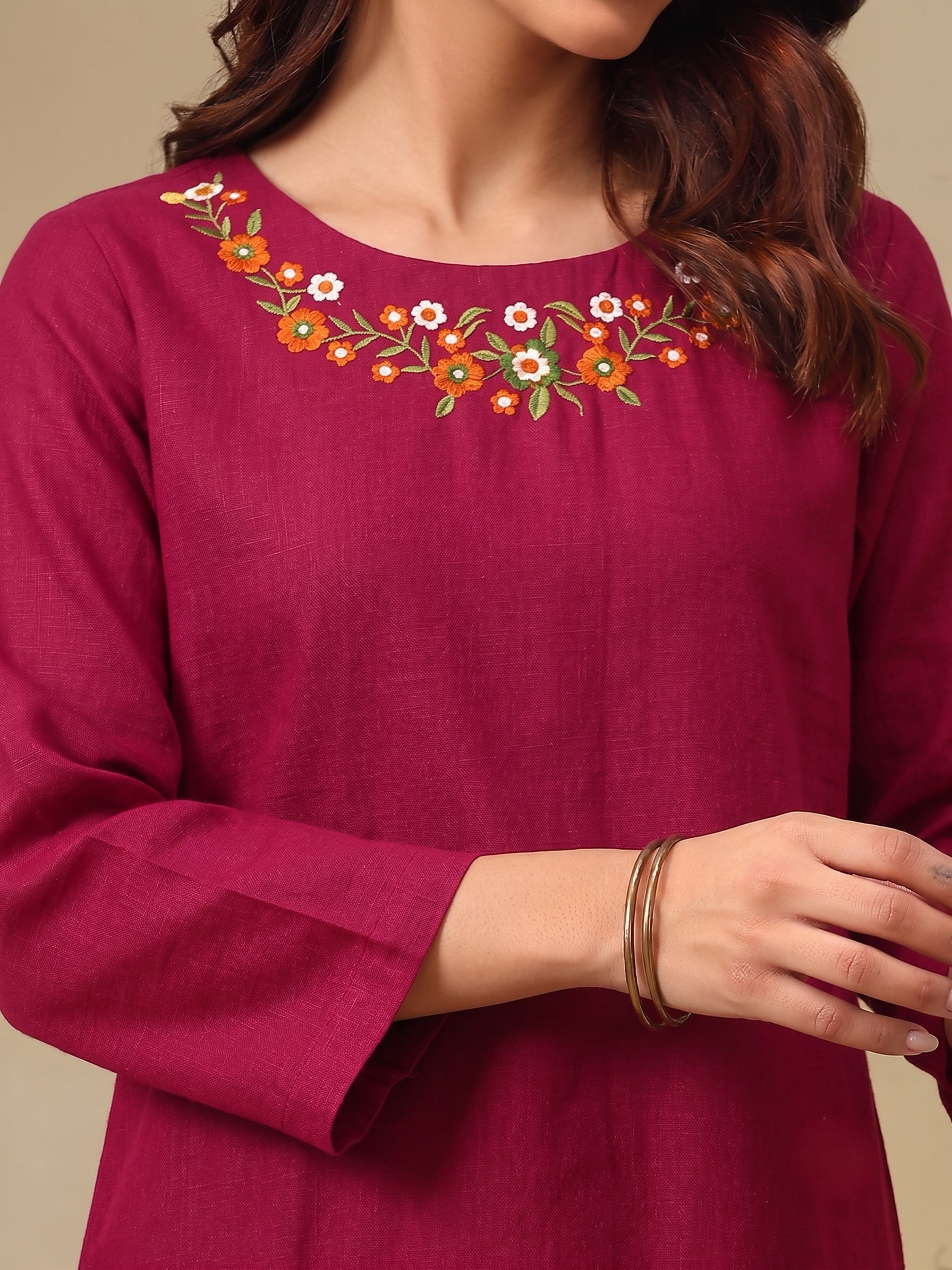 Floral Embroidered Tunic With Trousers