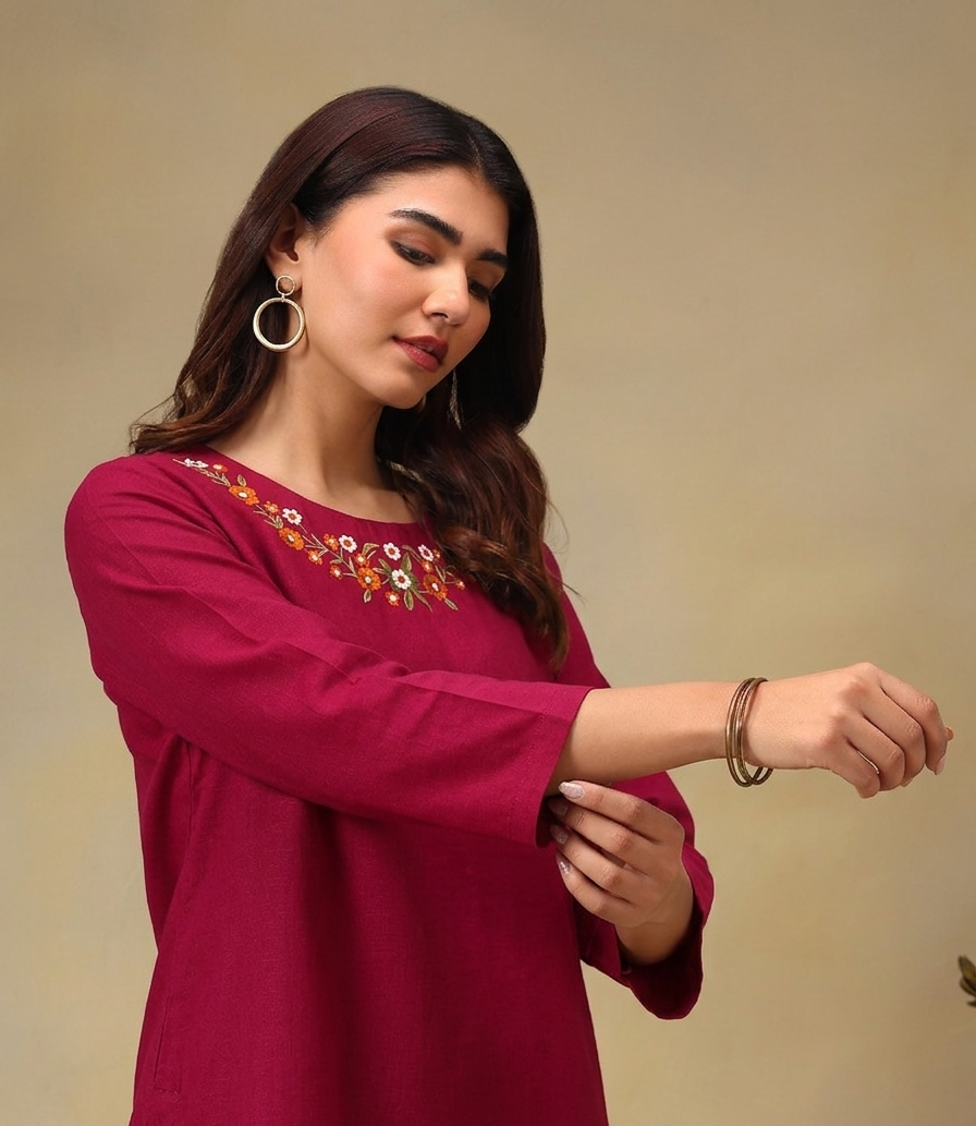 Floral Embroidered Tunic With Trousers