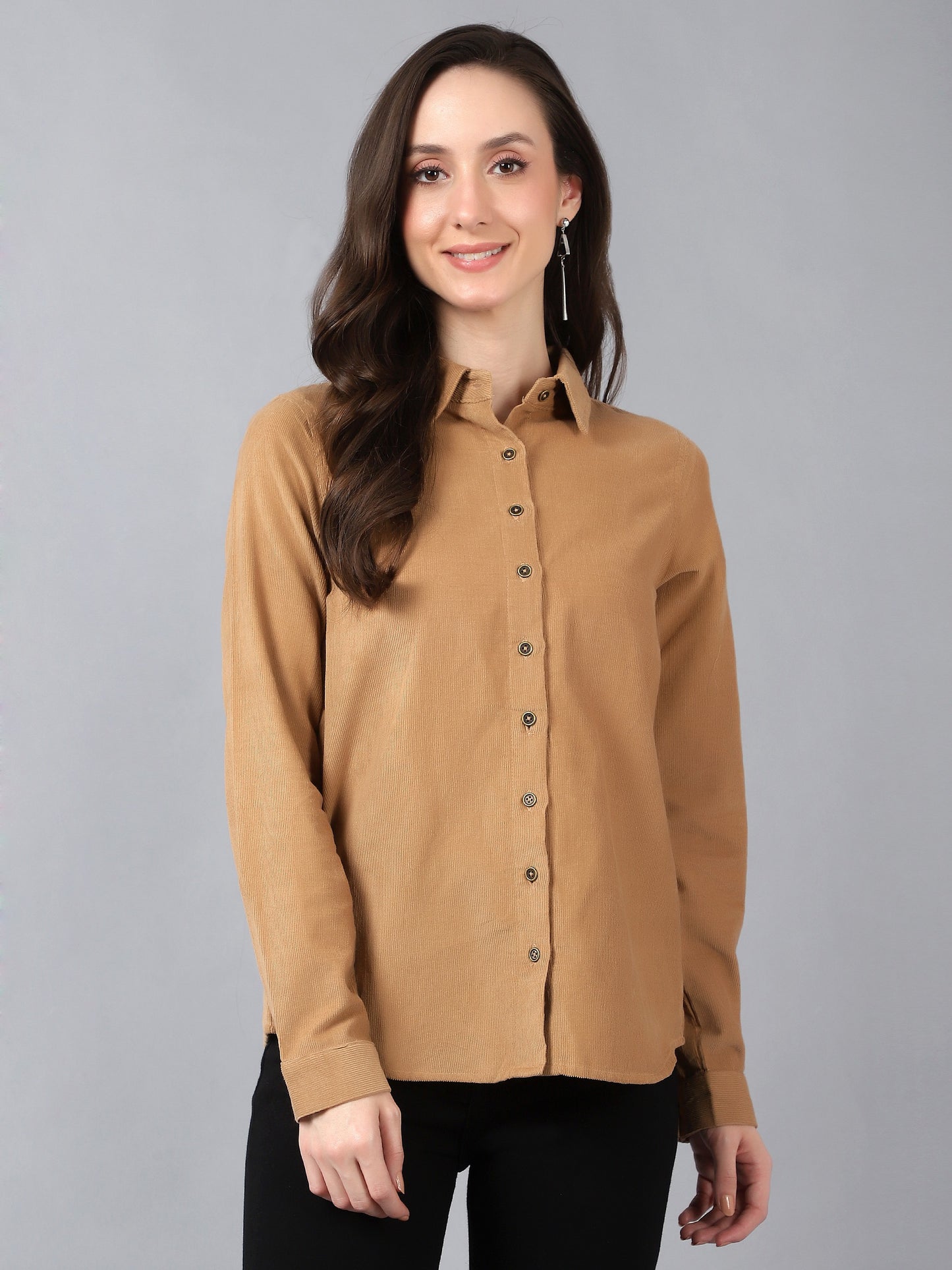 Women Full Sleeve Winter Wear Shirt Beige