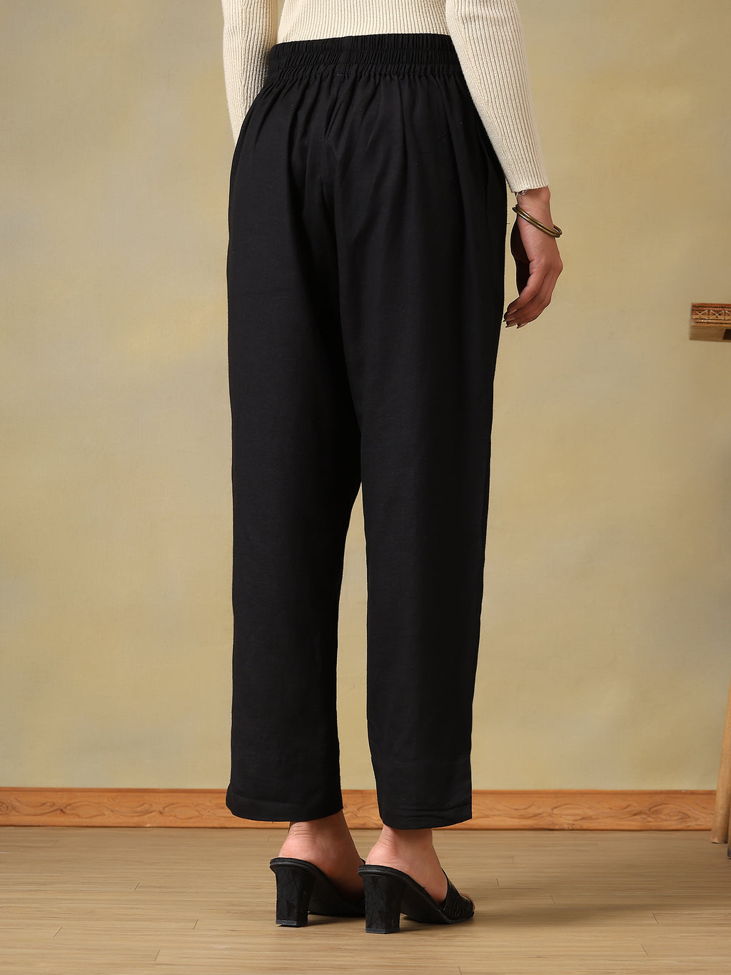 Women's Classic Black Slit-Hem Straight Fit Trousers