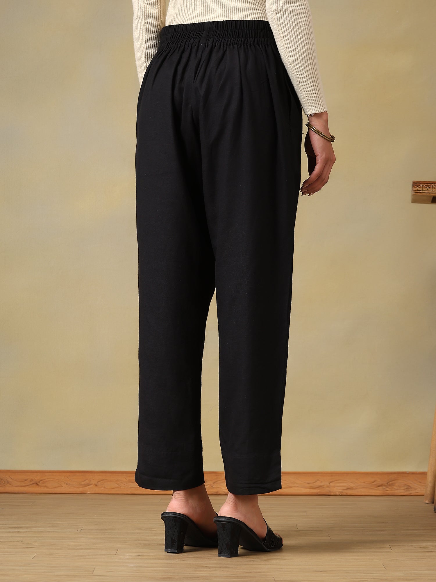 Women's Classic Black Slit-Hem Straight Fit Trousers