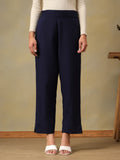 Women's Classic Navy Slit-Hem Straight Fit Trousers