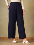 Navy Blue Scalloped-Hem Trousers