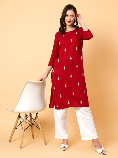 Chikankari Embroidery Kurti Motifs Embroidered Mirror Work Liva Kurta