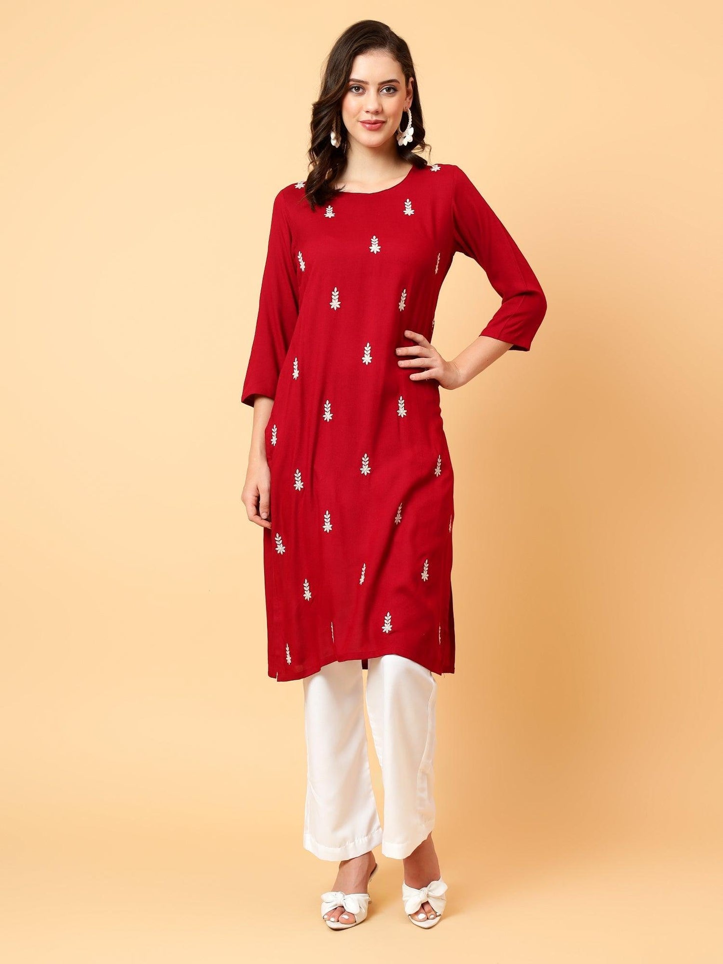 Chikankari Embroidery Kurti Motifs Embroidered Mirror Work Liva Kurta