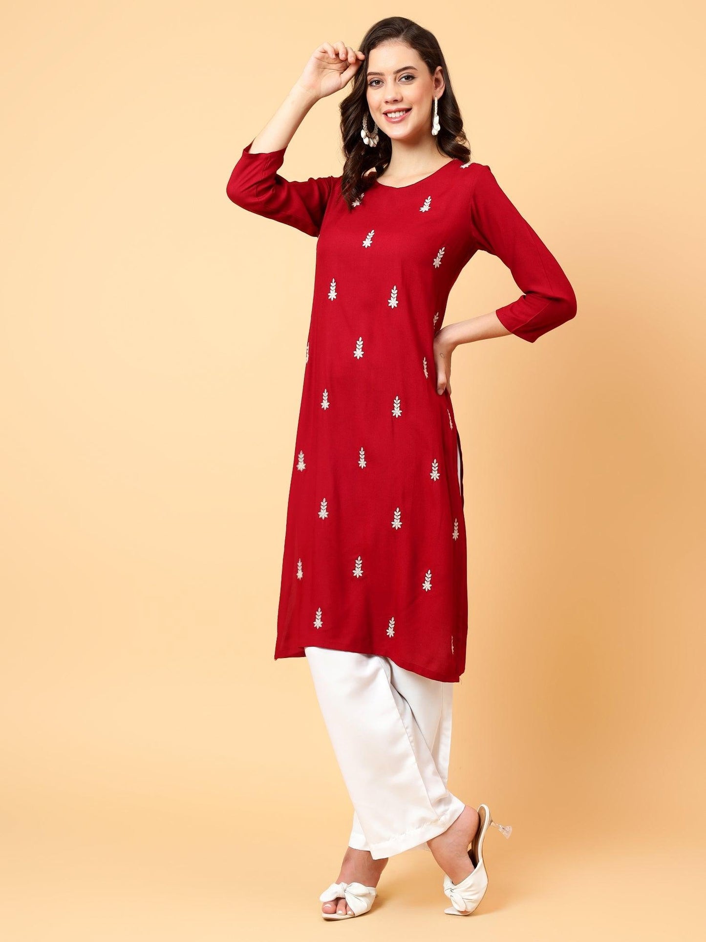 Chikankari Embroidery Kurti Motifs Embroidered Mirror Work Liva Kurta