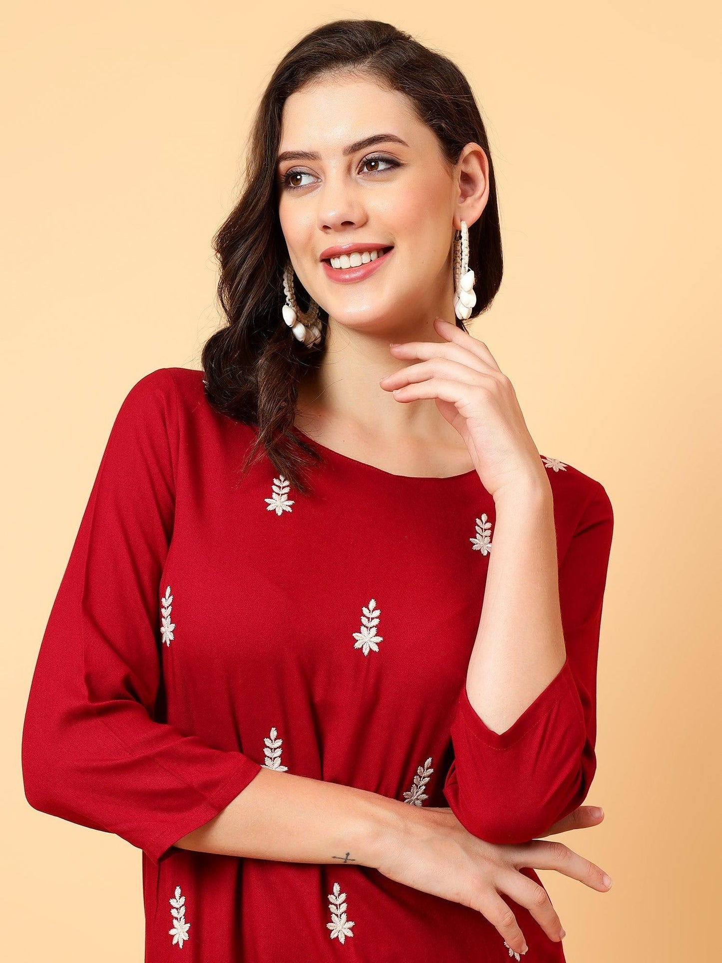 Chikankari Embroidery Kurti Motifs Embroidered Mirror Work Liva Kurta