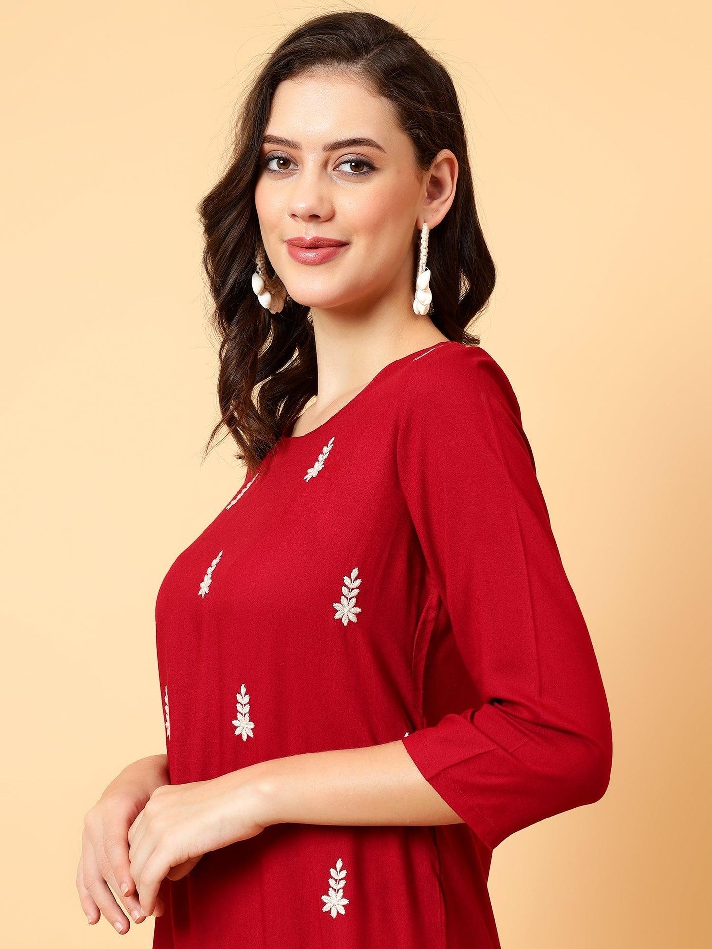 Chikankari Embroidery Kurti Motifs Embroidered Mirror Work Liva Kurta