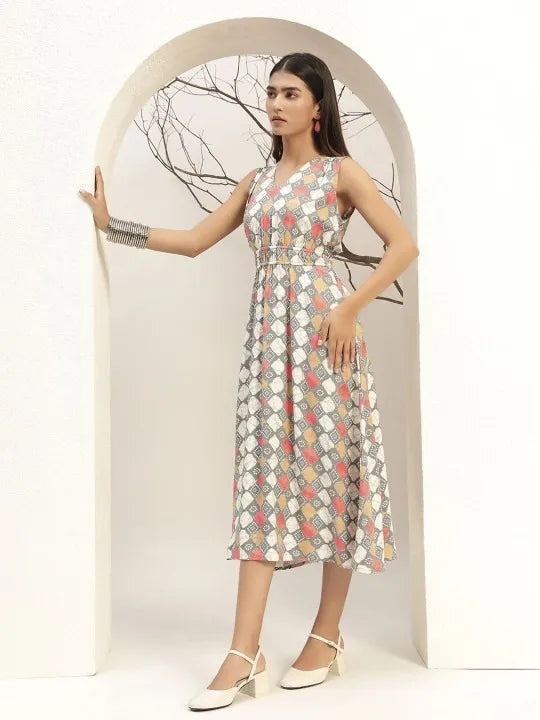 Checked Printed Fit & Flare Casual Dress