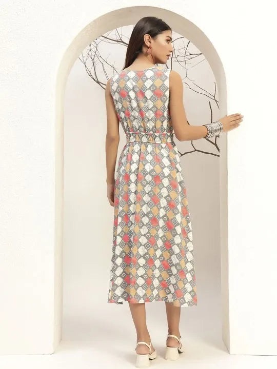 Checked Printed Fit & Flare Casual Dress