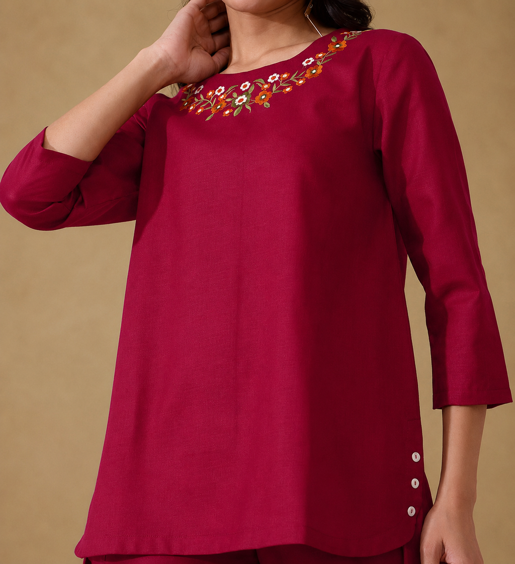 Floral Embroidered Tunic With Trousers