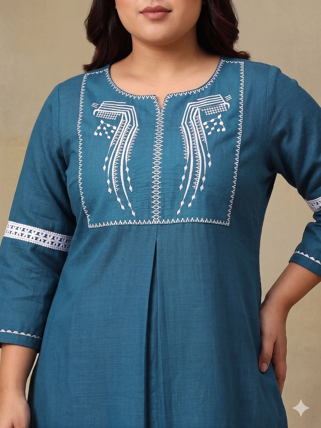 Embroidered Plus Size Round Neck Tunic With Trouser Co-Ords