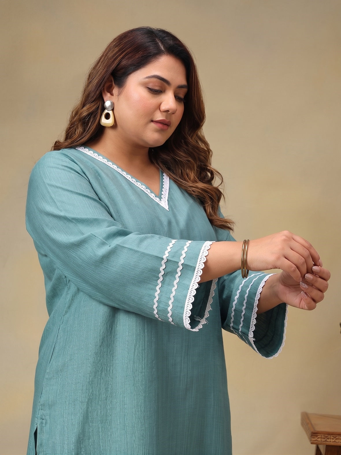 Plus Size Aqua Printed Straight Co-Ord Set