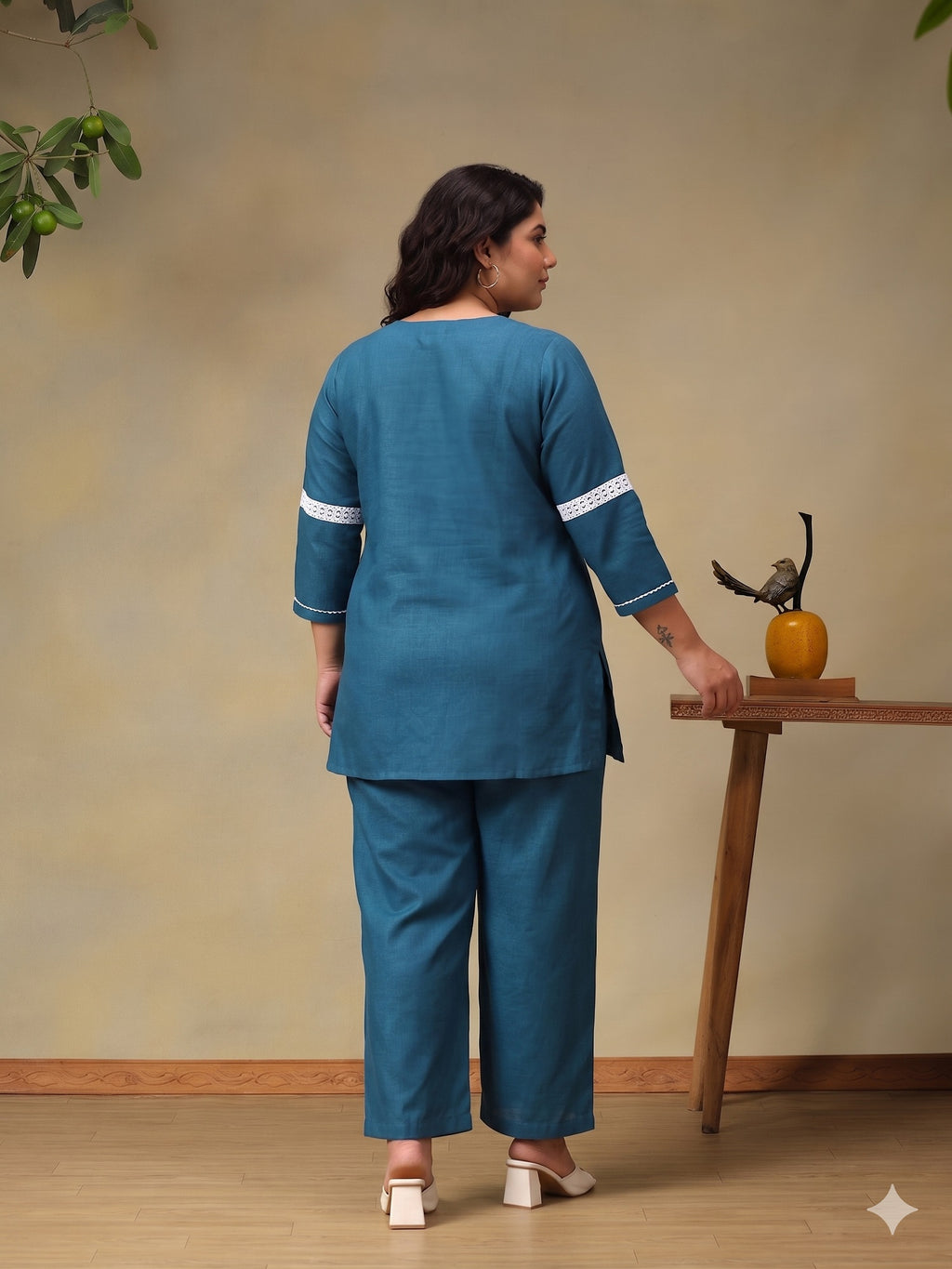 Embroidered Plus Size Round Neck Tunic With Trouser Co-Ords