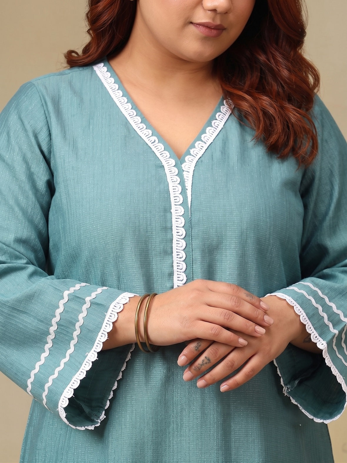 Plus Size Aqua Printed Straight Co-Ord Set