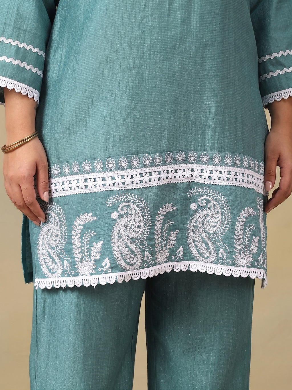 Plus Size Aqua Printed Straight Co-Ord Set