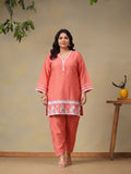 Plus Size Peach Printed Straight Co-Ord Set