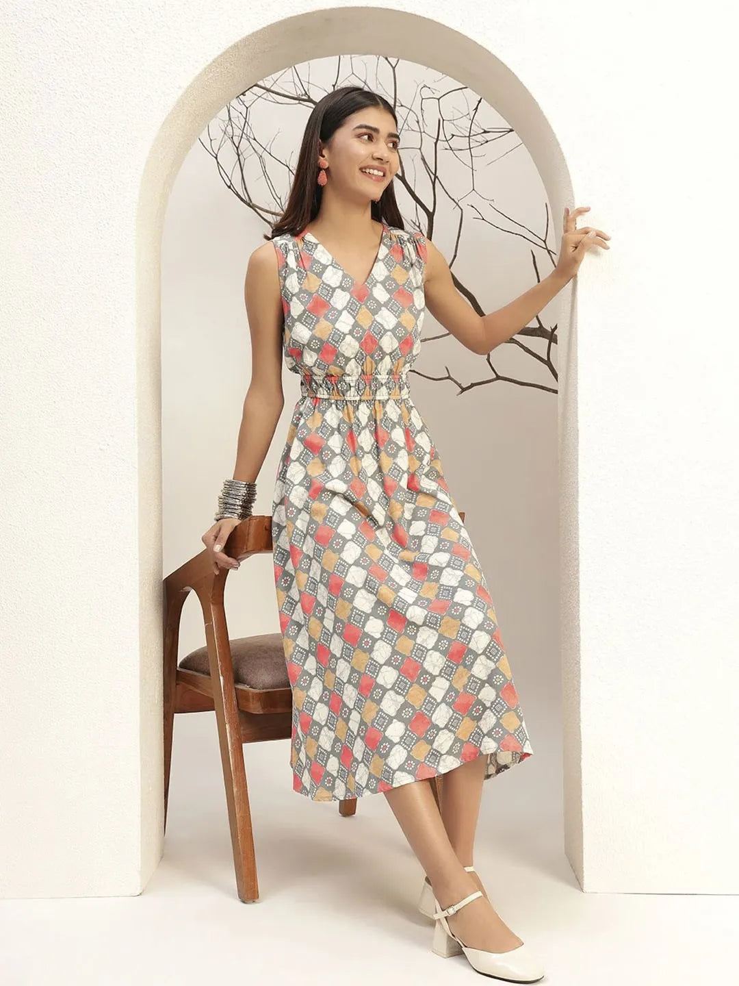 Checked Printed Fit & Flare Casual Dress