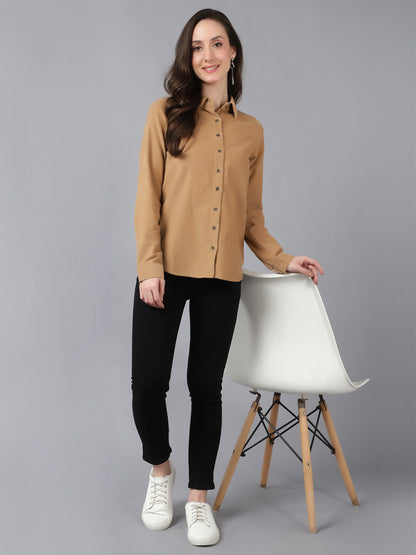 Women Full Sleeve Winter Wear Shirt Beige