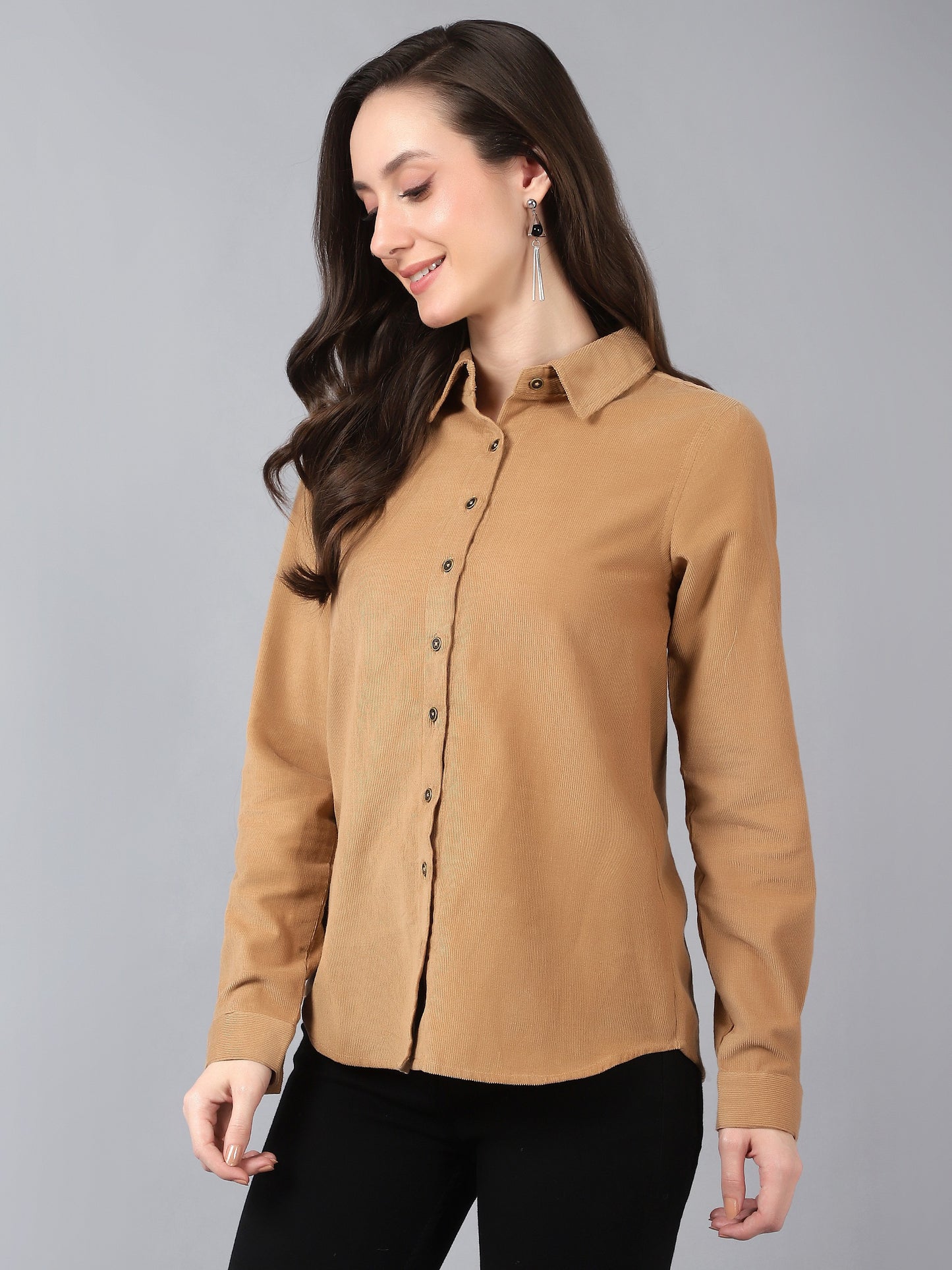 Women Full Sleeve Winter Wear Shirt Beige