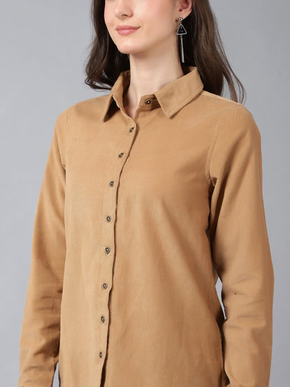 Women Full Sleeve Winter Wear Shirt Beige